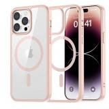 Magnetic for iPhone 14 Pro Max case, [Compatible with MagSafe][Clear Hard Back with Soft TPU Bumper][12FT Military Grade Drop Protection] Shockproof Phone Case,Clear Pink