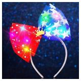 Light Up Independence Day Bow Headband Glow Star Patriotic Hair Accessories