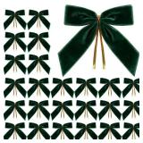 2 Count of Artmag 24 Pcs Velvet Christmas Bows (Width of 1", 3.5 x 3.5 inch, Dark Green)