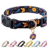 2 Count of Raisingwell Cotton Dog Collar Purple Flower Pattern Small to Medium Breed Dogs (S)