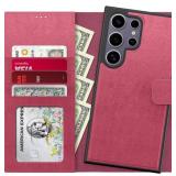 FUNMIKO for Samsung Galaxy S25 Ultra Case Wallet, Detachable Flip Folio Leather Cover, RFID Blocking 4 Card Slots Holder, Kickstand Function, Protective Phone Shell for Women Girls, Hot Pink