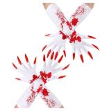 Suhine 2 Pair White Bloody Halloween Paw Gloves Red Long Nails Elbow Costume Accessories 2 Pack