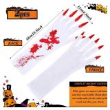 Suhine 2 Pair White Bloody Halloween Paw Gloves Red Long Nails Elbow Costume Accessories 2 Pack