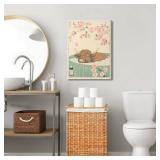 2 Count Japanese Bathroom Canvas Wall 12x16 Inch Framed