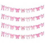 Pink Bow Garland Banner, 4Pcs Pink Bow Banner Bow Birthday Party Decorations