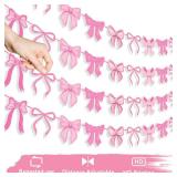 Pink Bow Garland Banner, 4Pcs Pink Bow Banner Bow Birthday Party Decorations
