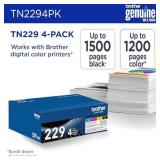 Brother Genuine TN2294PK Standard Yield 4-Pack Printer Toner Cartridges - Black, Cyan, Magenta, Yellow Toner Multipack - Retail: $229