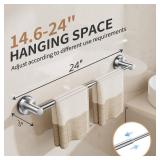 Adjustable Suction Cup Towel Bar for Bathroom Wall, 14.6Inch~24 Inch Towel Racks Brushed Nickel Towel Rack (2pcs Silver)