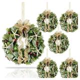 6 Pcs Natural Starfish Mini Christmas Cabinet Wreathes