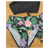 Teen Swimsuits Size 13/14 Kids Bikini Tropical Floral Cutout Swimming Bathing Suits for Girl with Cover Up
