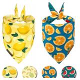 3 Count of Cute Fruit Dog Bandanas 2 Pack, 4 Patterns Watermelon Lemon Orange Melon, Summer Dog Bibs for Large and XL Breed, Reversible Boy and Girl Pet Scarf (Small) (6 Bandanas)