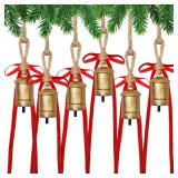 Suncalla 6 Pcs Rustic Gold Bells with 6 Pcs Red Velvet Bows