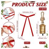 Suncalla 6 Pcs Rustic Gold Bells with 6 Pcs Red Velvet Bows