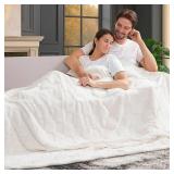 Checkered Faux Rabbit Fur Blanket King Size (Ivory, 90