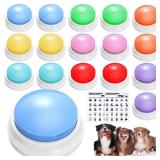 16 Pieces Dog Buttons for Communication Voice Recordable Cat Dog Talking Buzzers Set with Stickers 30 Seconds Pet Speech Training Buttons for Pet Cat Training Interactivity(Fresh Colors)