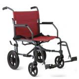 Medline Durable Folding Steel Transport Wheelchair with 12-Inch Wheels 19-Inch Seat Width  Gray Frame  Microban  Burgundy Upholstery - Retail: $132