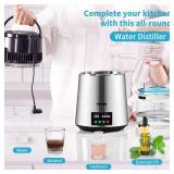 VEVOR 1.1 Gal Water Distiller, 0.3 Gal/H, Distilled Water Maker Machine 750W 0-99H Timing Set Temp Display, 304 Stainless Steel Countertop Distiller Glass Carafe Cleaning Powder 3 Carbon Packs, Silver
