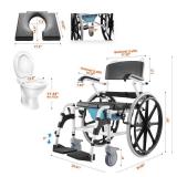 VEVOR Shower Wheelchair, 17.5in Width Aluminum Alloy Bathroom Wheelchair for Inside Shower, Adjustable Rolling Shower Chair w/Brake for Disabled Adult, 300 lbs Capacity Shower Commode Transport Chair 