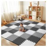 4Pcs Baby Play Mat for Floor, Foam Floor Tiles for Kids with Interlocking, Squares Foam Puzzle Carpet for Playroom,Crawling Rug for Babies 6-12 Months,Toddlers,11.8*11.8*0.6In Each,White Black