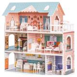 Wooden Dollhouse with Furniture