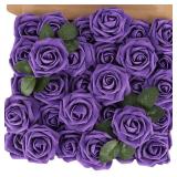 Purple Artificial Flowers 30PCS Fake Roses with Stem Real Touch Soft Foam Roses for Valentines Day Gifts DIY Wedding Bouquet Table Centerpieces Party Bridal Shower  - Retail: $16
