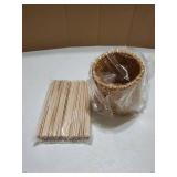 100 Pcs Wood Rattan Coffee Stirrers Holder Set Coffee Stir Sticks Wood Cocktail Stirrers Disposable Beverage Stirrer Sticks 5 Inch Stirring Sticks For Coffee Bar Home Counter Hot or Cold Drinks Tea - 