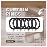 Wooden Curtain Rings 3.5 Outer Diameter, 2.5" Inner, Black Buffed Finish 12 Pack Large Decorative Drapery Rings for Rods Durable, Smooth Glide - Retail: $25"