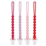4-Pack Silicone Pacifier Clips with One-Piece Beads for Baby Boys and Girls - Flexible and Rust-Free Holders for Teething Relief and Baby Essentials, Safe for Newborns (Pink) - Retail: $6