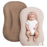 Muslin Baby Lounger Cover 2 Pack, Cotton Soft Breathable Infant Nest Slipcovers, Envelope Closure, Compatible with Snuggle Me Loungers, Machine Washable, Cover Only, for Boys Girls(Brown & Beige) - Re