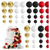48 Pcs Balls Cake Topper Decorations Balloon Cupcake Toppers Foam Cake Topper Balls Cake Balls Decorations for Birthday Party Wedding Cake Decorating (Black, Red, White, Gold) - Retail: $9
