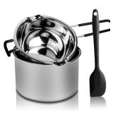 Double Boiler Pot Set, Stainless Steel Melting Pot with Silicone Spatula for Melting Chocolate, Soap, Wax, Candle Making (600ml and 1600ml) - Retail: $19