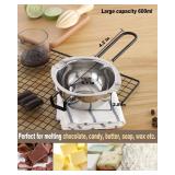Double Boiler Pot Set, Stainless Steel Melting Pot with Silicone Spatula for Melting Chocolate, Soap, Wax, Candle Making (600ml and 1600ml) - Retail: $19