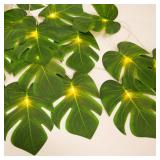 20 LED Monstera Palm Leaf String Lights, 10.3 Ft Battery Operated Tropical Palm Vine Lights for Hawaiian Party, Beach, Jungle, Indoor Outdoor Decorations - Retail: $10