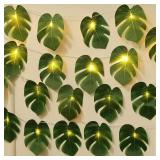 20 LED Monstera Palm Leaf String Lights, 10.3 Ft Battery Operated Tropical Palm Vine Lights for Hawaiian Party, Beach, Jungle, Indoor Outdoor Decorations - Retail: $10