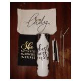 6 Pcs Best Boss Birthday Gift Set Thank You for Women Boss Day Appreciation Day Gift 20oz Rustic Marble Sign Tumbler Makeup Bag A6 Notepad with Ballpoints Leader Manager Supervisor(Black) - Retail: $2