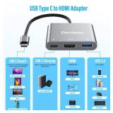 USB C to HDMI Adapter 4K@60Hz, USB-C Digital AV Multiport Adapter with USB 3.0 & 100W Fast Charging, Type C to HDMI Converter for iPad/Mac/MacBook, USB-C Laptop Hub for Dell/Lenovo/Samsung... - Retail