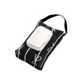 Travel Friendly Wet Wipe Storage Case Quilted Sturdy Cotton Storage Bag With Fashionable Stripe And Bowknot Detail, Black - Retail: $7