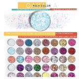 Glitter Eyeshadow Palette, 40 Colors Highly Pressed Pigmented Metallic Shimmer Sparkly Glitter Eyeshadow Makeup Pallet Palettes, Pink Blue Green Red Gold Purple Eye Shadow Powder