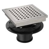 6 Inch Square Shower Floor Drain, Brushed Nickel High Flow Shower Drain Kit with Flange with Hair Filter, Removable Grate Cover, Stainless Steel, Abs Fixing Tray, CUPC Certified(Brushed Nickel) - Reta