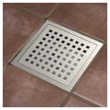 6 Inch Square Shower Floor Drain, Brushed Nickel High Flow Shower Drain Kit with Flange with Hair Filter, Removable Grate Cover, Stainless Steel, Abs Fixing Tray, CUPC Certified(Brushed Nickel) - Reta