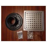 6 Inch Square Shower Floor Drain, Brushed Nickel High Flow Shower Drain Kit with Flange with Hair Filter, Removable Grate Cover, Stainless Steel, Abs Fixing Tray, CUPC Certified(Brushed Nickel) - Reta