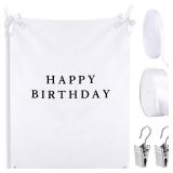29Ã39 Inch Happy Birthday Burlap Banner, Fabric Party Decorations Backdrop, Boho Rustic Photo Props Sign with Hanging String for Birthday Party Indoor Outdoor Yard Wall Decor - Retail: $15