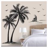 Large Black Palm Tree Wall Stickers Coconut Tree Birds Tropical Wall Decals Bedroom Living Room Sofa TV Background Wall Decor - Retail: $20