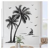 Large Black Palm Tree Wall Stickers Coconut Tree Birds Tropical Wall Decals Bedroom Living Room Sofa TV Background Wall Decor - Retail: $20