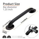 Shower Grab Bar, 2 Pack 12 Inch Black Bathroom Grab Bar, 1.25 Diameter 304 Stainless Steel Anti-Slip Grab Bars for Bathtubs and Showers, Handicap Shower Grab Bar for Seniors Elderly - Retail: $20"