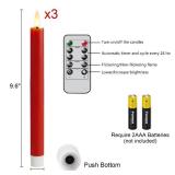 Red Flameless Taper Candles with Remote, Real Wax Taper Candles Battery Operated, LED Flameless Candlesticks with 3D Wick for Home Halloween Christmas Holiday Decor(Set of 3, 0.78 x 9.6) - Retail: $13