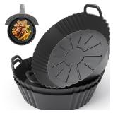 Round Silicone Air Fryer Liners 3Pack, Ninja AF101 & AF161 Silicone Liners for 4-5.3QT, Reusable Air Fryer Accessories Food Grade Liners, Compatible with Ninja, COSORI, Tefal, Bear, Chefman - Retail: 