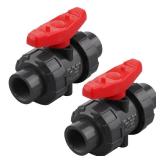 2 Pack PVC True Union Ball Valve NPT Threaded with Full Port, EPDM O-Rings, and Reversible PTFE Seats, Rated at 200 PSI (3/4 Inch NPT Threaded) - Retail: $19