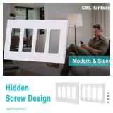 Screwless Wall Plate, 4-Gang Light Switch Covers, Decor Outlet Cover Plate, Standard Size 4.68X8.34, Impact Resistant, White - Retail: $7