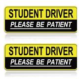2pcs Student Driver Magnet for Car, Safety Warning Be Patient New Driver Sticker-Colorful, Effective, Weather Resistant Bumper Sticker Magnetic Reflective Rookie Drive (Yellow) - Retail: $7